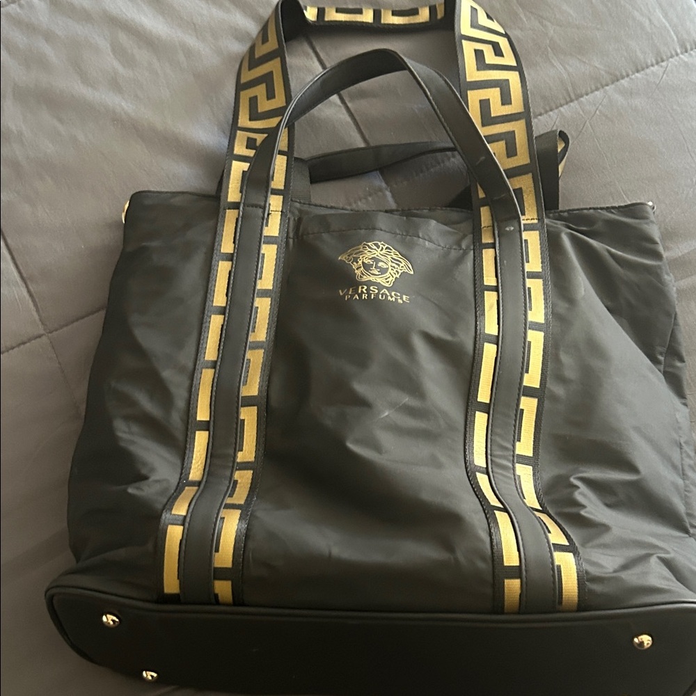 Versace Black Duffel Bag with Gold Accents